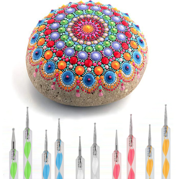 Dot Mandala Kalemi Metal Başlıklı 5'li Set, Farklı Büyüklüklerde Mandala Kalemi, Dotting Kalemi
