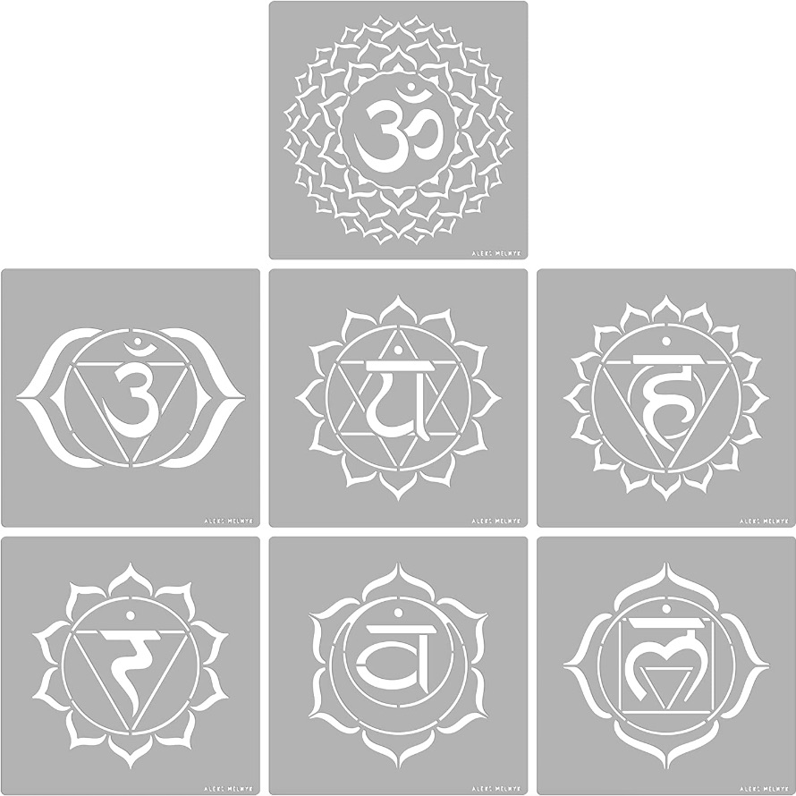 Çakra Mandala, Duvar Şablonları, 7 Adet, Yoga, Meditasyon için Semboller,