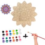 Color Büyük Boy Ahşap Mandala Boyama Seti, 50 cm, 12 Renk Akrilik Boya, Fırçasıyla Beraber