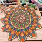 Color Büyük Boy Ahşap Mandala Boyama Seti, 50 cm, 12 Renk Akrilik Boya, Fırçasıyla Beraber - Görsel 2