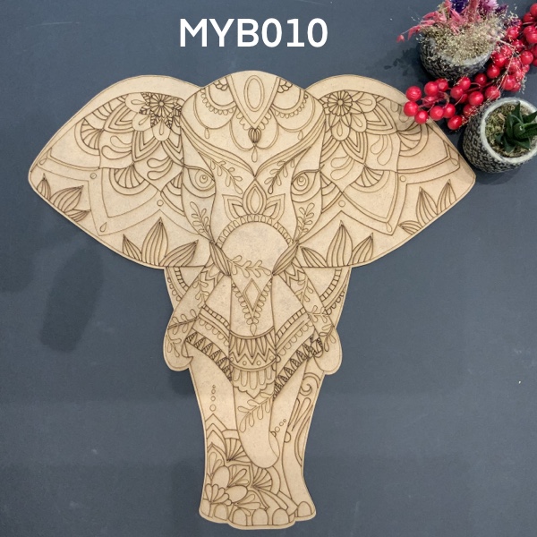 Elephant Ahşap Mandala Boyama Seti, 12 Renk Akrilik Boya, Fırçasıyla Beraber