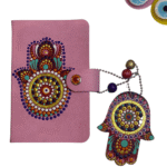 Not Defteri Deri Kapak, Pembe Hamsa, Ayraç ile Beraber ND006