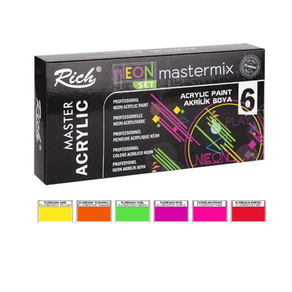 Rich Mastermix Neon Akrilik Boya Seti 6 Renk x 60cc