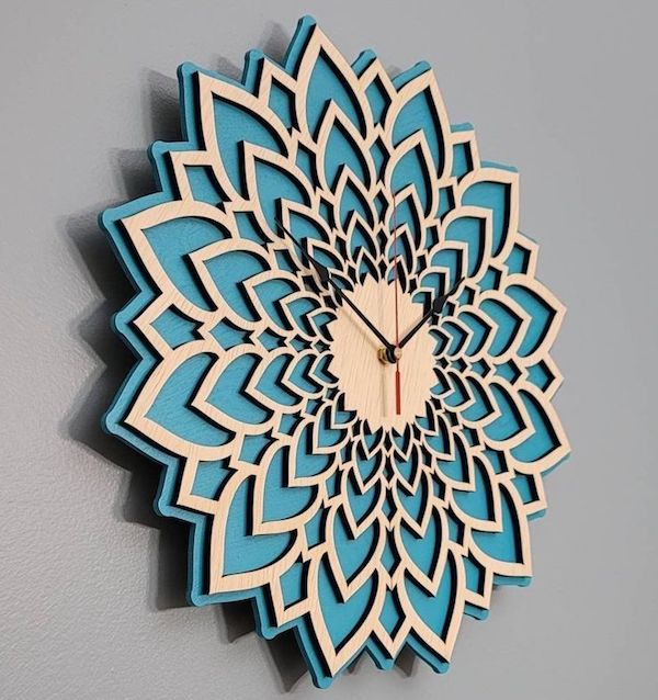 Mandala Saat, Ham Ahşap, 3 Parça, 35 cm, Boyanabilir Zemin