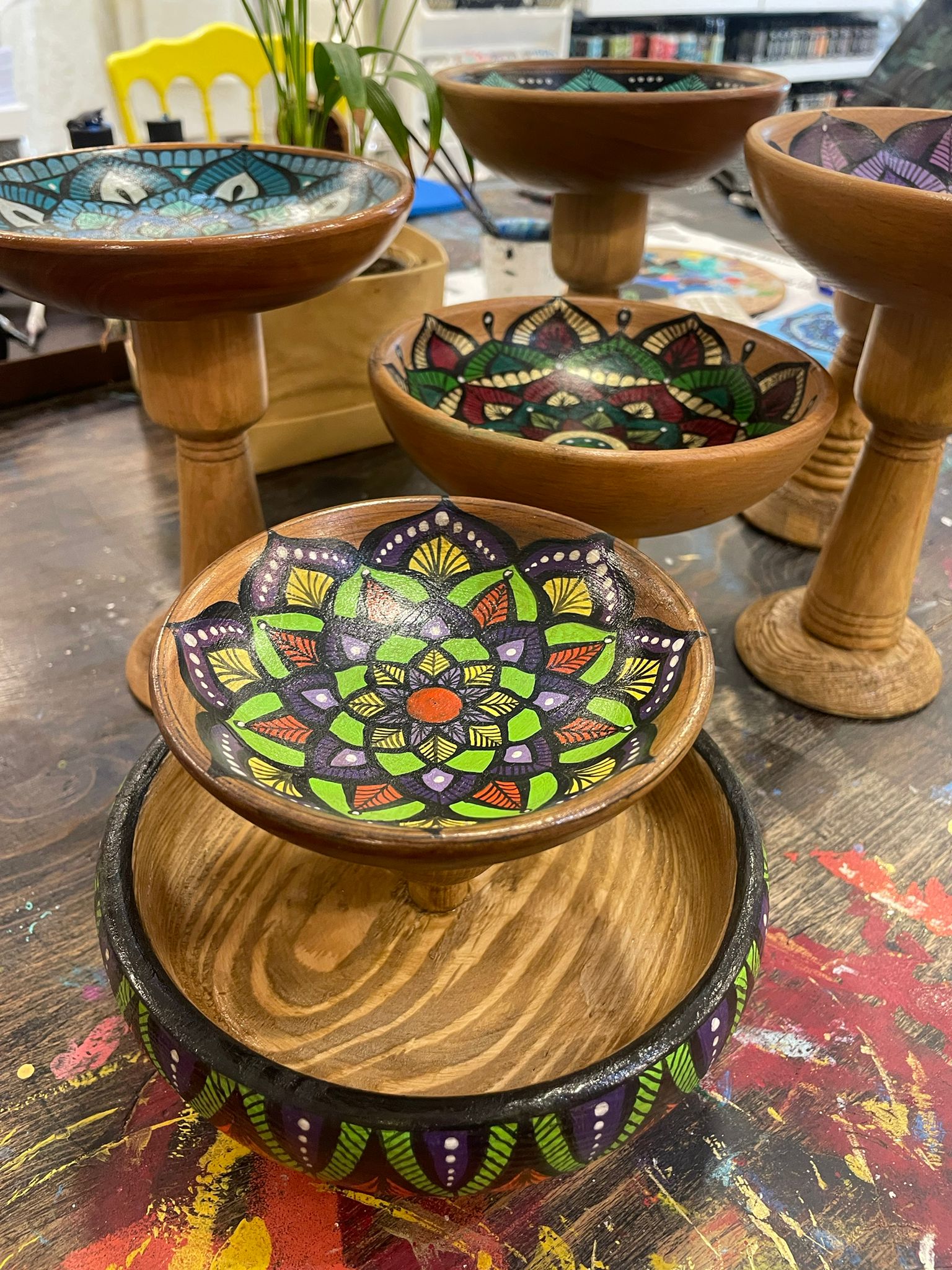 2 Katlı Ayaklı Çerezlik, 13 cm, Dekoratif El Yapımı Ahşap, AMF0014