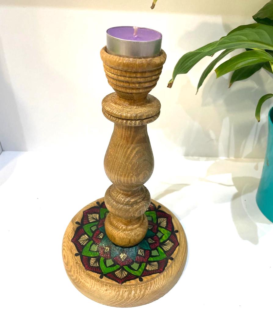 Şamdan, 22 cm, Dekoratif El Yapımı Ahşap, AMF0013