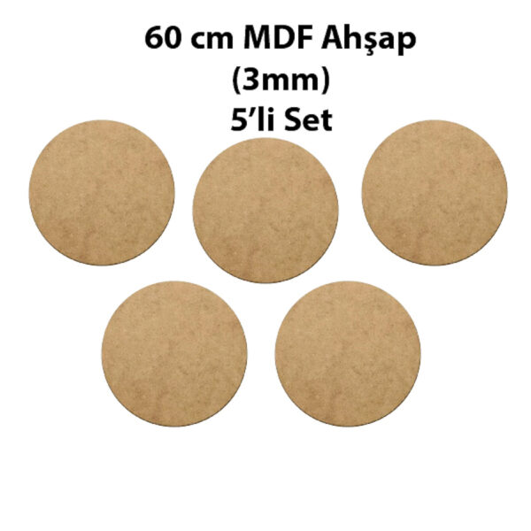 Yuvarlak Ahşap Zemin 5'li Paket, 60 cm, 3 mm Mdf, Pürüzsüz, Daire Zeminler