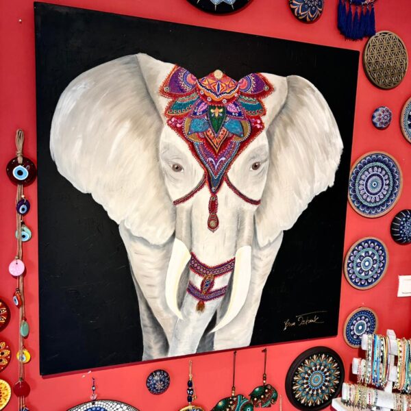 Fancy Elephant Yağlı Boya, 100*100 cm, Banu Öztürk İmzalı