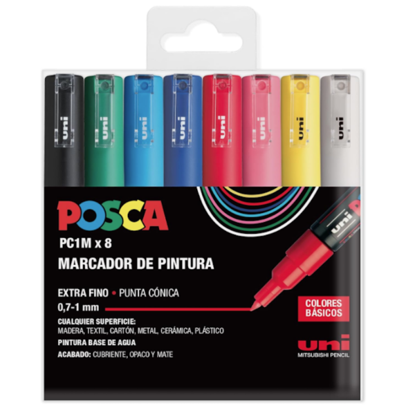 Uni Posca Su Bazlı 8'li Akrilik Set, Extra İnce Uç, PC-1M 0.7mm