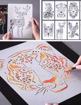 10 Desen Hayvan Şablon Seti, Zentangle Desenler, 29x20.8cm Boyut, Tüm Yüzeyler için, Birden Fazla Kullanılabilir